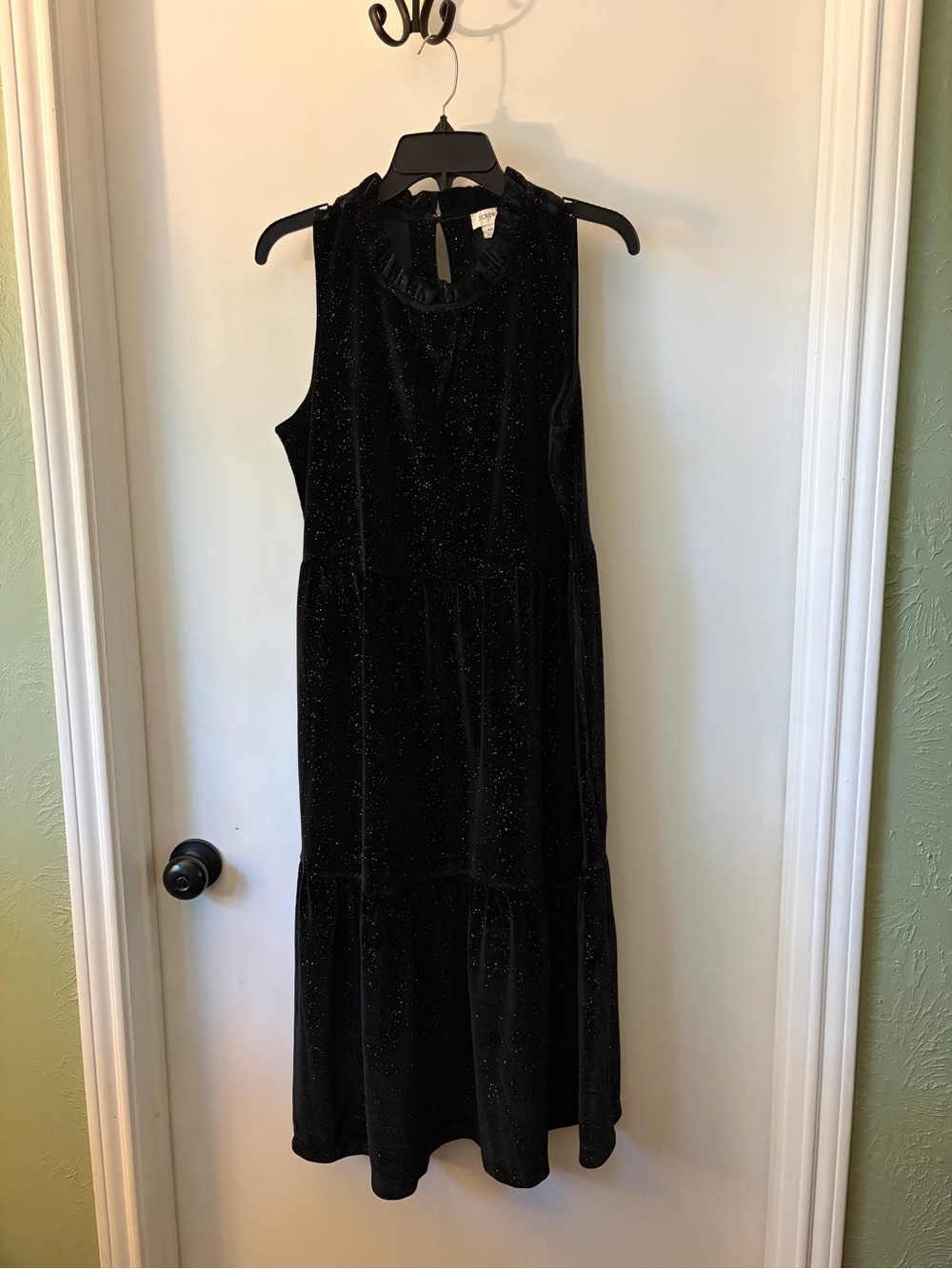 J. Crew Black Sparkle Velvet Midi Dress